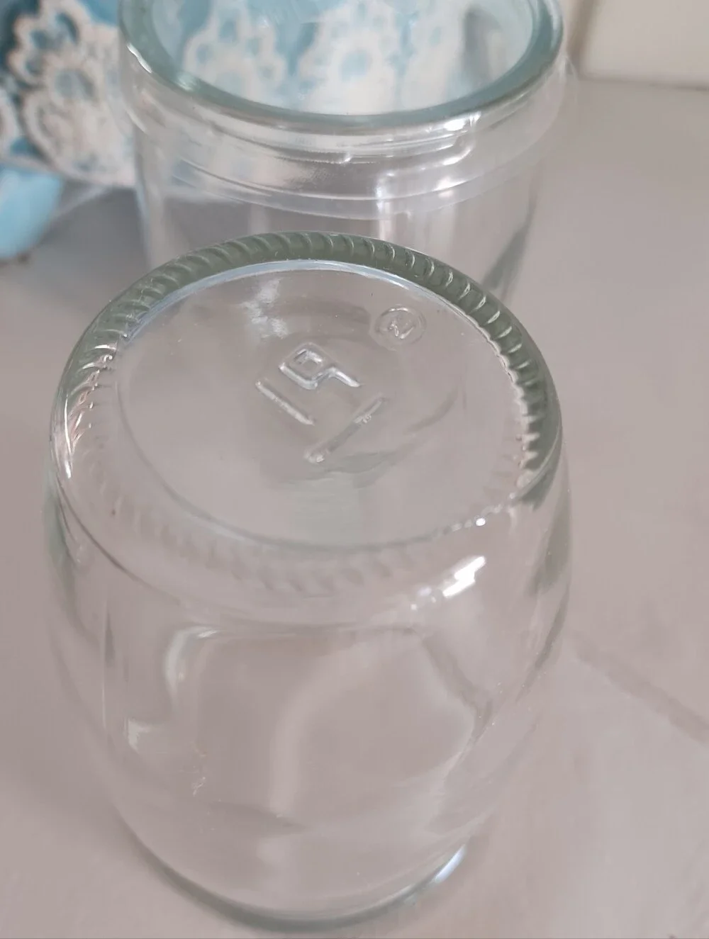 Set of 12 New Clear Glass Yogurt Style Jars with Thin Plastic Snap-On Lid Covers